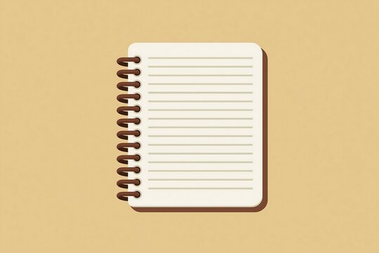 Notebook icon (spiral bound notebook with lines), flat vector, solid warm beige background