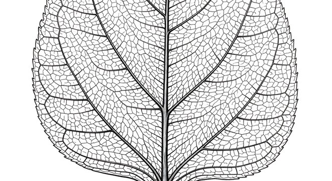 Detailed skeletal leaf structure showing intricate veins in black and white