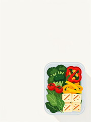 Obraz premium A healthy meal prep container filled with fresh vegetables and tofu.