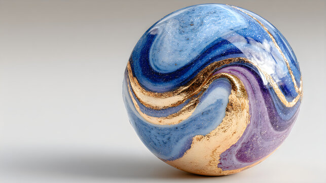 Abstract blue marble sphere luxury resin art glossy decorative design images