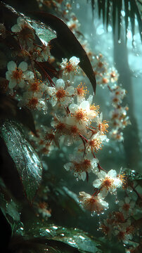 Beautiful kadamba flowers blooming tropical garden rainy season nature photography images