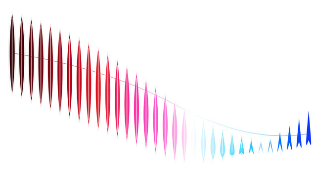 Gradient elliptical shapes transforming from red to blue across a clean transparent background with subtle motion blur