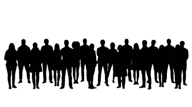Silhouette group of people walking together isolated on transparent background