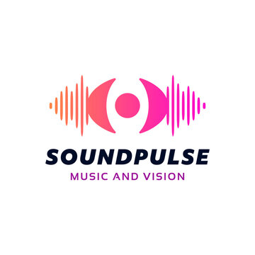 Sound pulse logo with colorful waveform shapes and bold text, ideal for music brands, audio products, and entertainment businesses.