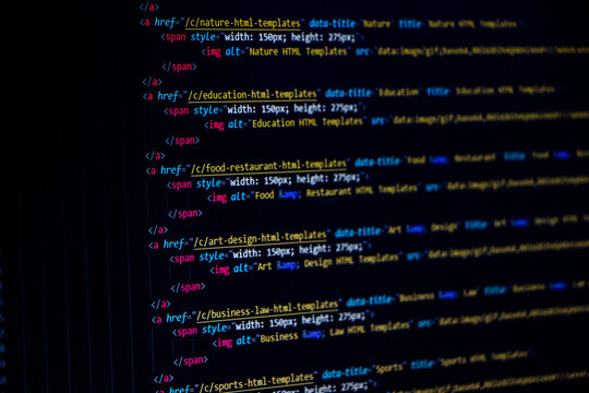 Web developer or software developer coding or programming screen. Technology abstract background of coding screen for web design, software development, data analysis, data security concept.