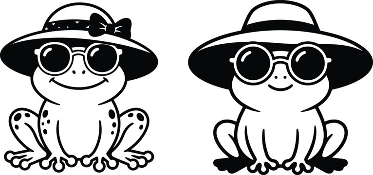 Cute cartoon frog wearing summer hat and sunglasses vector graphic