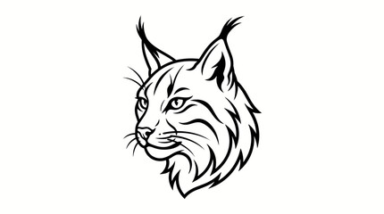 Obraz premium Stylized black and white illustration of a lynx head in profile with sharp lines and bold markings