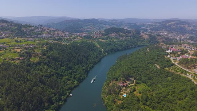 Aerialfootage of Douro valley and vineyards in the hills, Porto, Portugal.