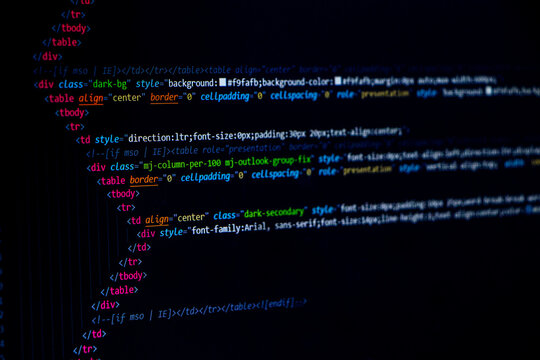 Web developer or software developer coding or programming screen. Technology abstract background of coding screen for web design, software development, data analysis, data security concept.
