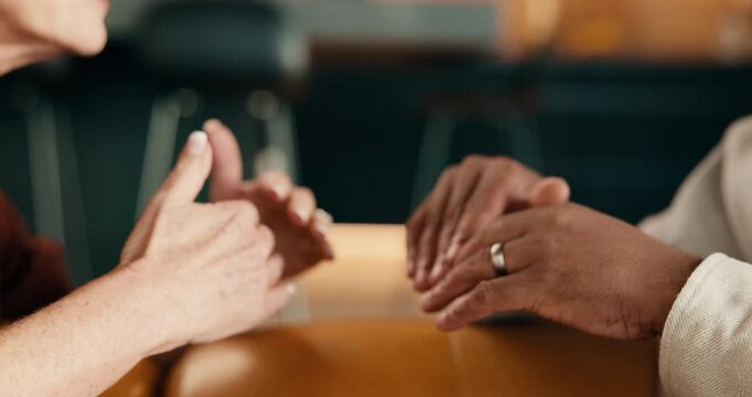 Fight, hands and couple on sofa for argument, discussion and talking for marriage dispute. Home, conflict and man with woman for disagreement, frustrated and conversation for relationship issue
