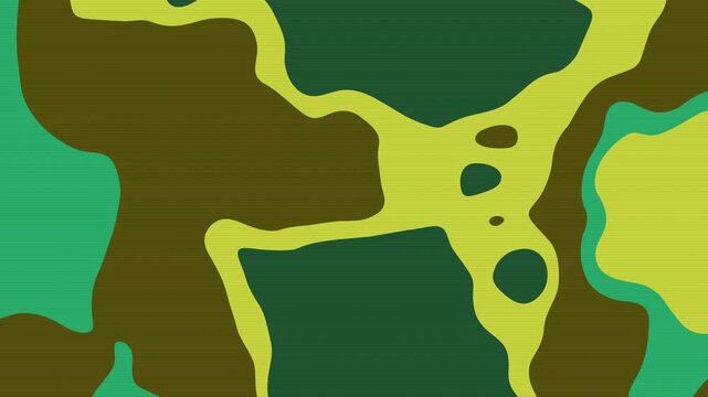 Abstract organic fluid interlocking green, yellow, and brown shapes with modern design suitable for web backgrounds, prints, and textiles.