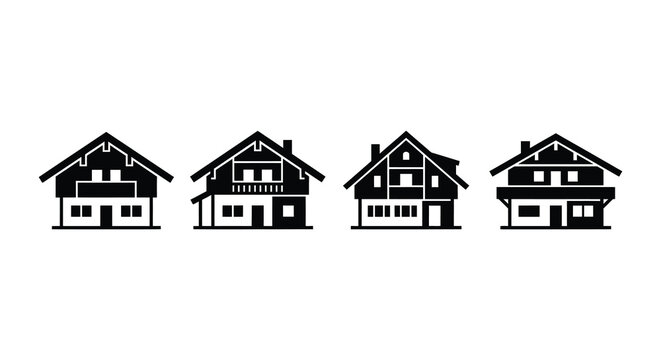 Four House Shapes In Black Silhouette Against A White Background Silhouette shape