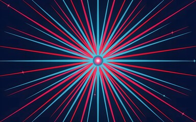Fototapeta premium Abstract background with red and cyan radial lines bursting from a central point