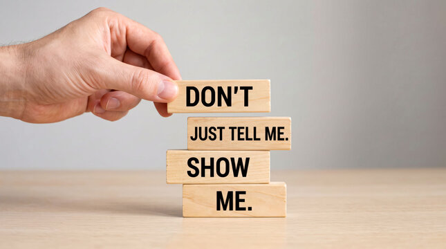 Hand stacking wooden blocks with motivational message