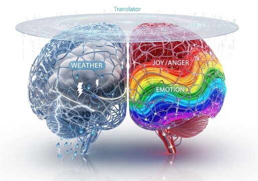 Illustration of brain with weather and emotion sections
