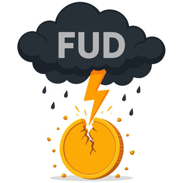FUD Cloud Cracking Gold Coin with Lightning Bolt