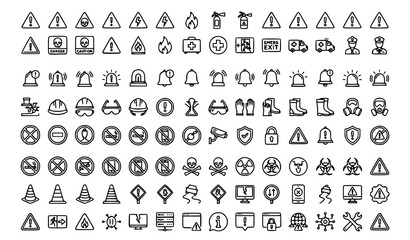 Obraz premium Safety Warning and Notification Outline Icons Collection with Alert Hazard and Emergency Symbols