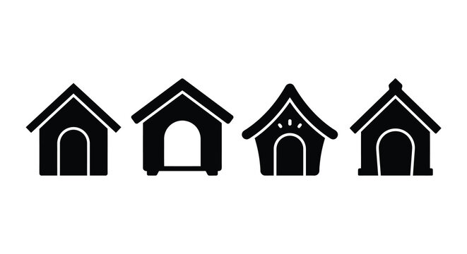 Four House Shapes In Black Silhouette Against A White Background Silhouette shape