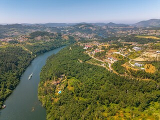 Obraz premium Aerial view of Douro valley and vineyards in the hills, Porto, Portugal. 