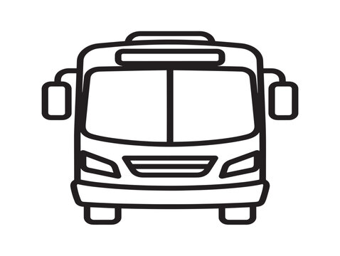 Bus front view icon. Public transport vehicle sign. Travel line art.