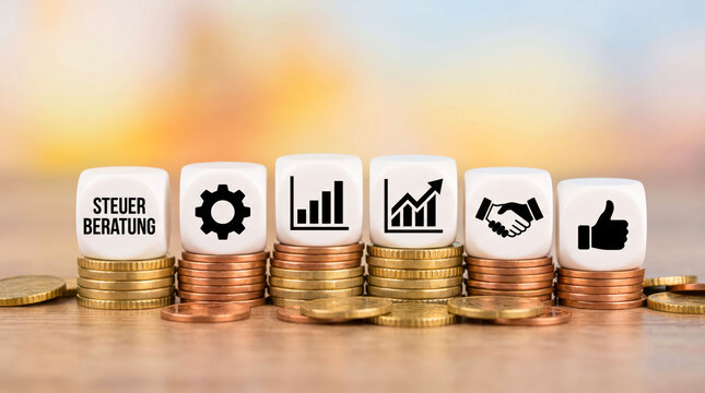 Tax consultation concept with gold coins and icons