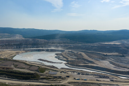 Aerial View of Large Open Pit Mine and Industrial Excavation in British Columbia, Canada