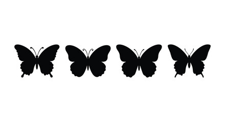 Four Black Butterfly Silhouettes Against A White Background Minimalist Design Silhouette butterflies © Mithon
