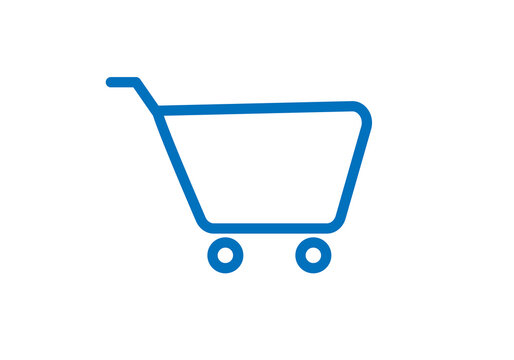Blue shopping cart outline icon minimalist e-commerce trolley symbol png file with transparent background