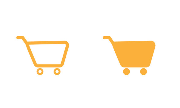 Orange shopping cart icon set outline and solid filled e-commerce trolley symbol png file with transparent background