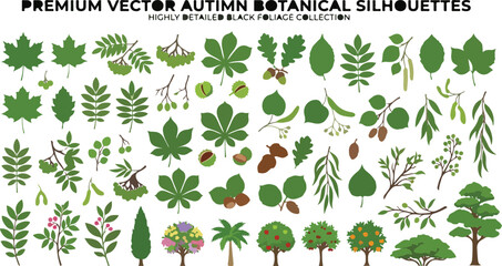 Obraz premium Green Tree Vector Collection Modern Botanical Landscape Nature Illustration Set