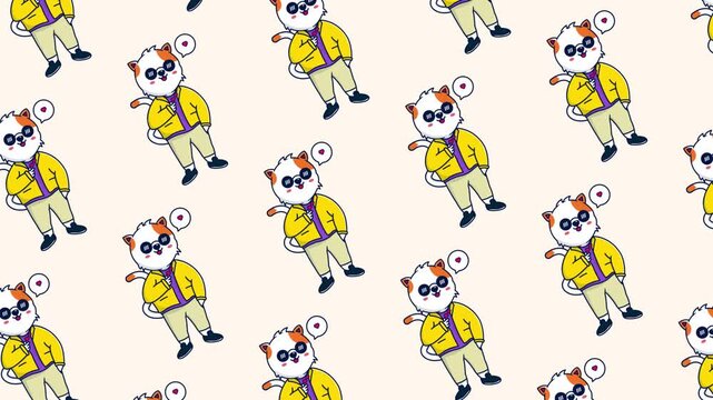 Cute cat showing love symbol seamless pattern looping animation