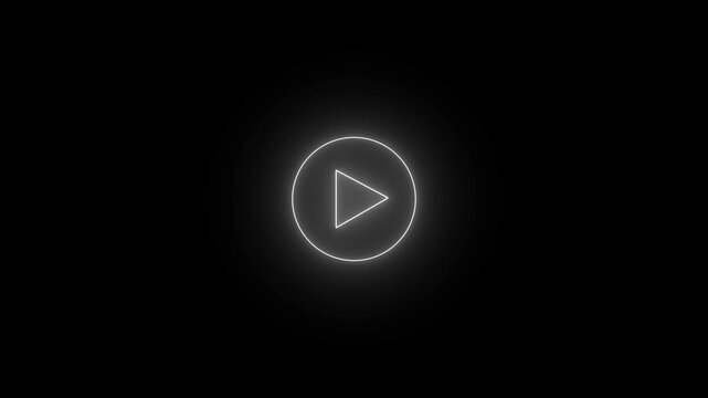 Glowing Play Button on Black Background for start media player symbol.