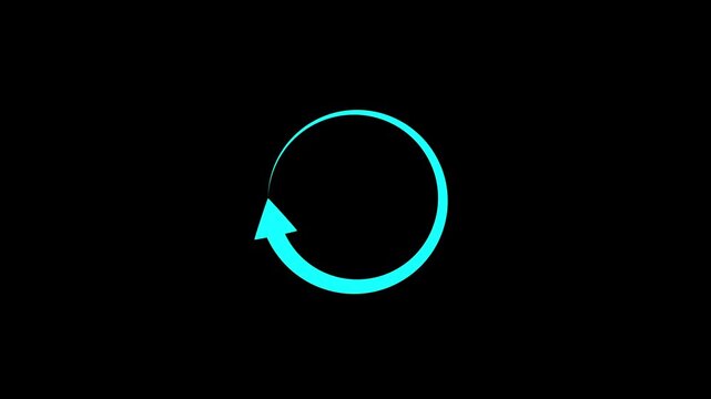 Abstract refresh button animation on black background. Arrow circle rotation icon in animation. Loading repeated decorative element concept. 4k video