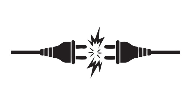 unplugged and plugged electric power cable vector icon. electric plug power cord in socket.