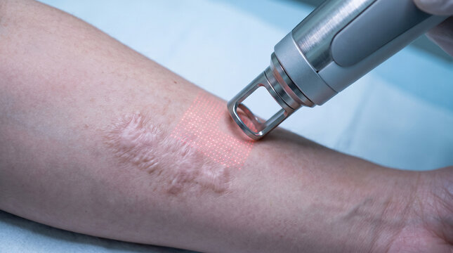 Professional fractional laser scar removal treatment on arm