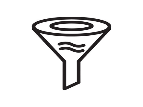 Simple funnel icon for filtering data. Minimalist line art vector of a filter process. Essential tool for sorting and organizing information.
