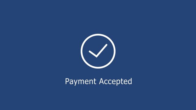 Animated payment accepted confirmation with checkmark symbol on blue background, for digital e-commerce, transactions, online banking, mobile app ui, and secure financial, checkout process