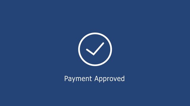Payment approved motion animation featuring a clean minimalist checkmark on a solid navy blue background, for digital financial, transactions, e-commerce checkout, and banking ui