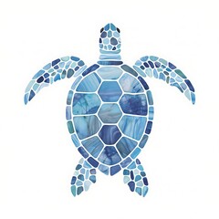 Obraz premium Artistic Sea Turtle Illustration Featuring Mosaic Style Blue Agate Gemstone Patterns on White Background