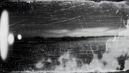 Obraz premium Old film texture with scratches, noise and light leaks. Realistic transparent overlay film texture in black-white, dust and grain. Distressed retro movie or photo negative effect of cinema ...