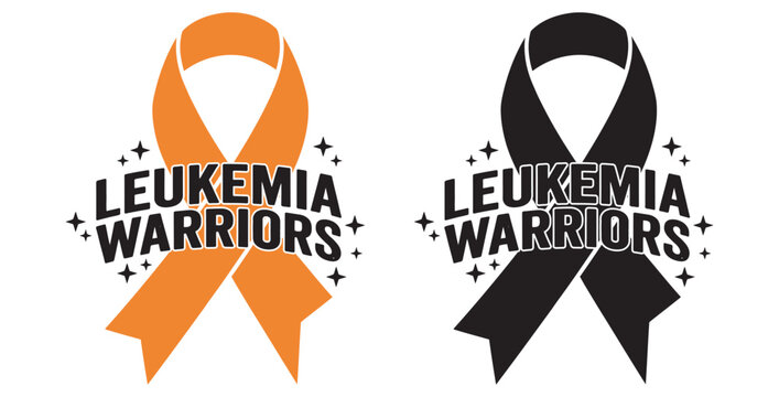 Two leukemia awareness ribbons with text 'leukemia warriors' in bold lettering on transparent background