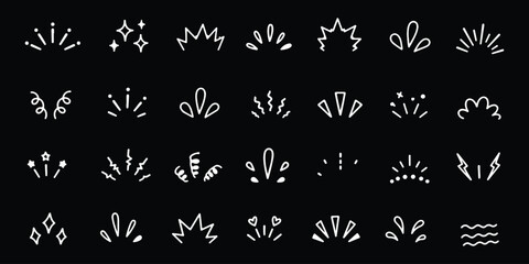 doodle line sparkle vector set, comic style decorative lines, burst effects, and dynamic radial patterns. Hand drawn pop surprise line frame for title headline illustration. Doodle sparkle and rays.  © HIKE STUDIO 9
