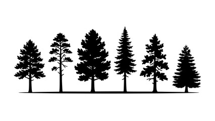 Set of black coniferous tree silhouettes on a white background with silhouette © Dipa