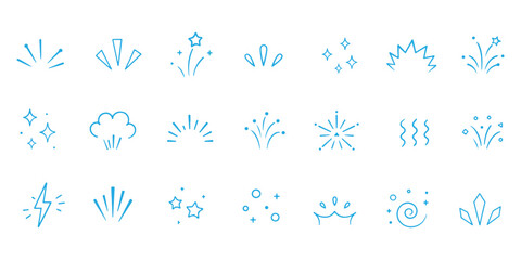 doodle line sparkle vector set, comic style decorative lines, burst effects, and dynamic radial patterns. Hand drawn pop surprise line frame for title headline illustration. Doodle sparkle and rays .  © HIKE STUDIO 9