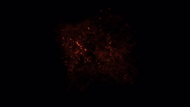Fiery explosion effect isolated on black background for visual effects.