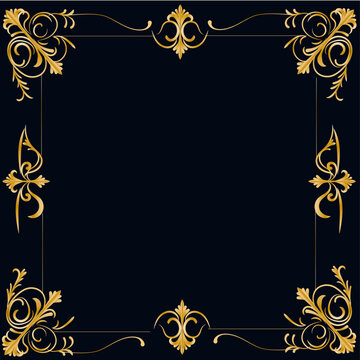 Court-style gold frame featuring acanthus and arabesque motifs; Ottoman-inspired; dark navy background; includes copy space.