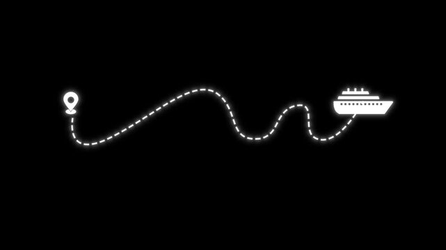 Black dotted ship route path animation on green screen background. Perfect for air route, air paths.