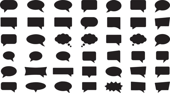 Collection of various speech bubbles and thought balloons with dialogue silhouette communication isolated collection abstract creative illustration comic strip speech bubble thought balloon