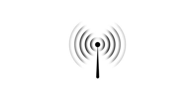 network tower produced radio wave concept on white background. radio waves royal blue color animation. Radio wave signal technology animation enhanced for digital connectivity visuals