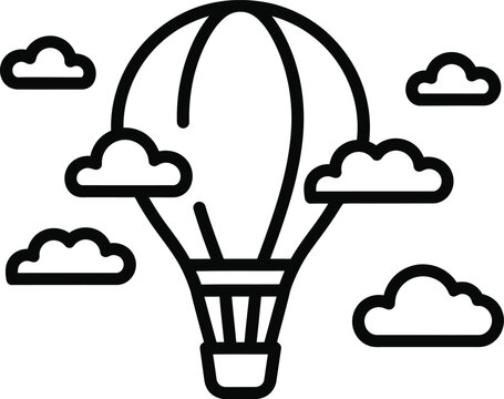 Hot air balloon silhouette flying through clouds
